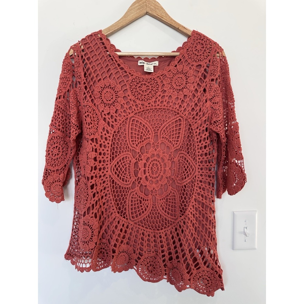Indigo Thread Womens Small Rust Orange Floral Cro… - image 1